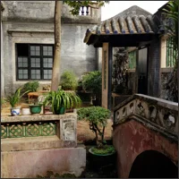 Traditional pavilions, bridges and ponds in Yuyin Shanfang Garden.