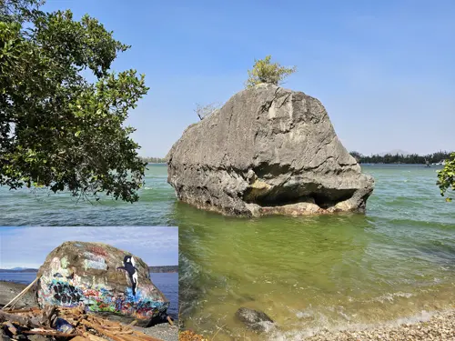 Large weathered rock beside the trail in Khao Ta Mong Lai Forest Park