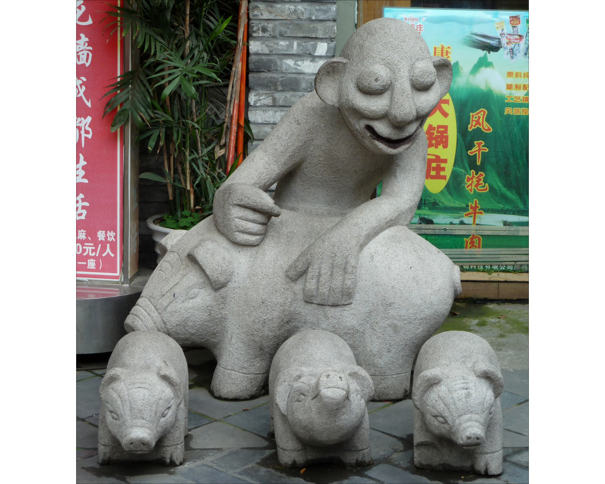Stone sculpures in downtown Chengdu