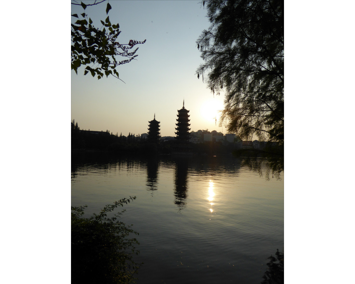 Guilin - Sun and Moon pagodas in Shan Lake